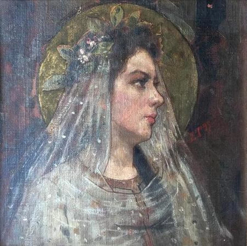  204-Ettore Tito-Ritratto di una giovane Vergine (1895) 